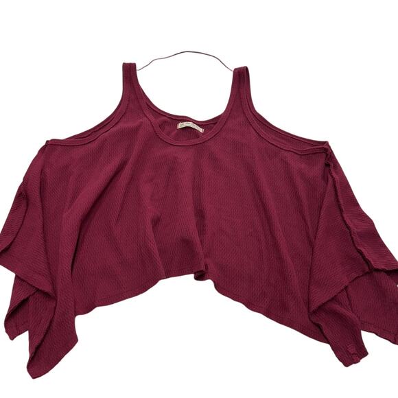 Free People Tank Top Womens Medium Red Sing La La Boho Cropped Festival Oversize - Picture 2 of 10
